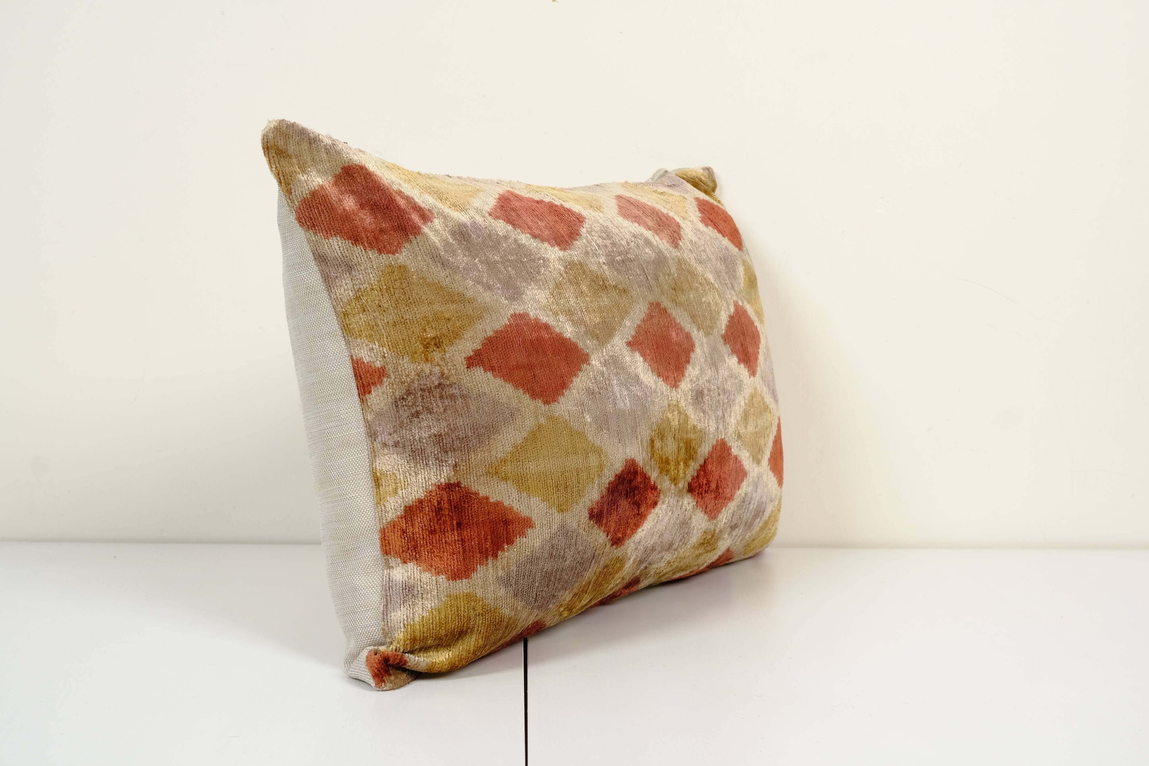 Green silk ikat velvet pillow