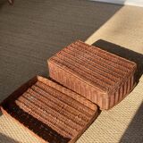 Malle en osier ancienne tressée vintage