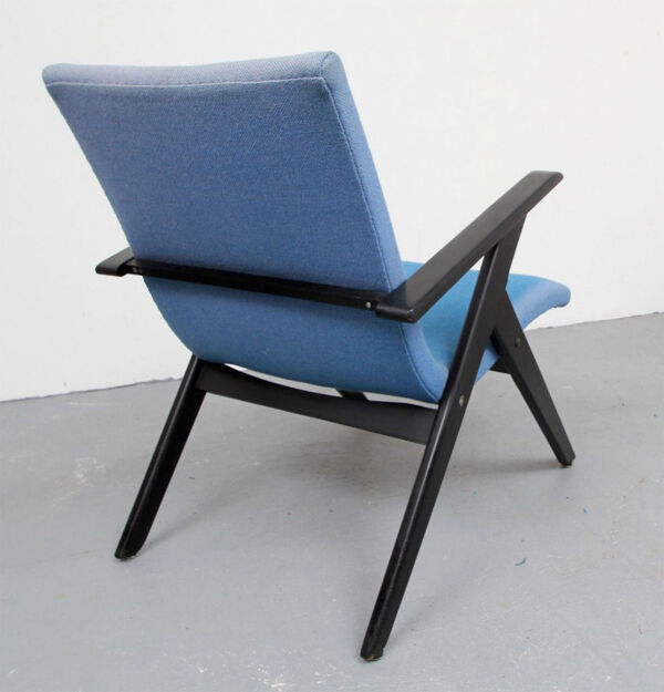fauteuil ciseaux des années 1950 en bleu