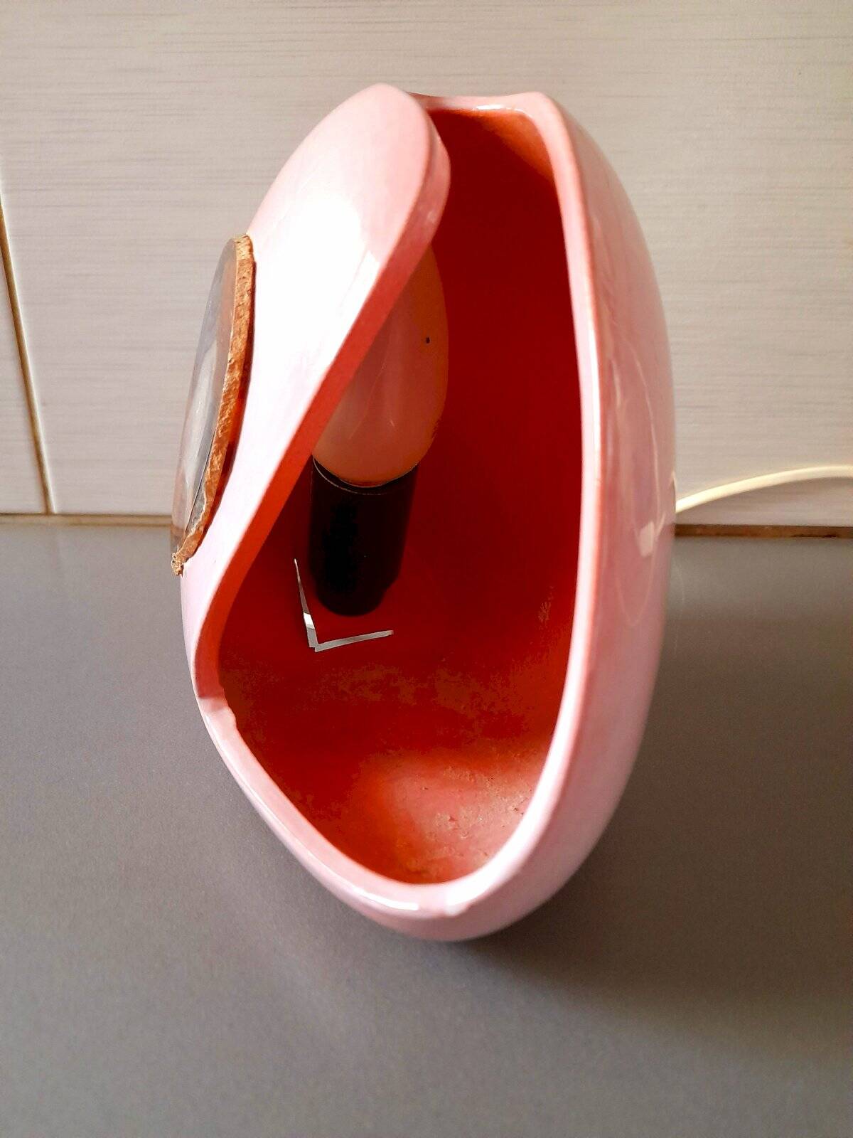 Ceramic lamp, agate slice 1970 vintage pink