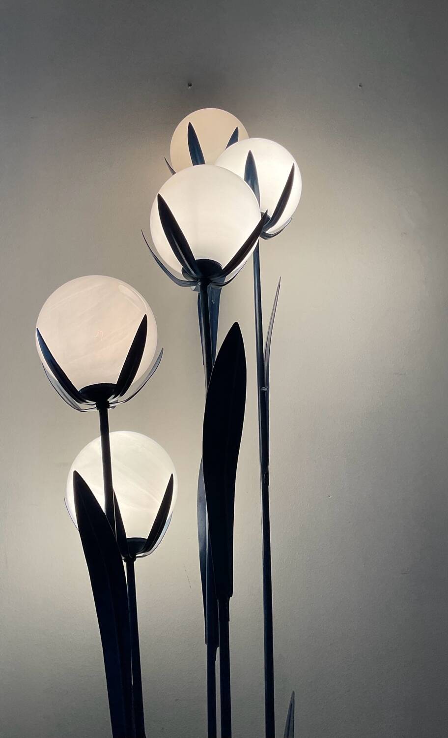Vintage floor lamp 5 lamps in opaline and blue metal