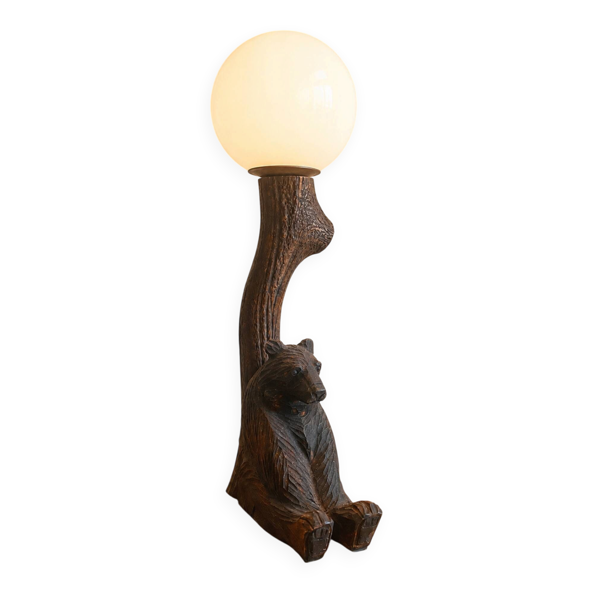 Art Deco carved wooden lamp base bear