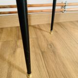 Coffee table from the 50s/60s, glass, brass, black metal.