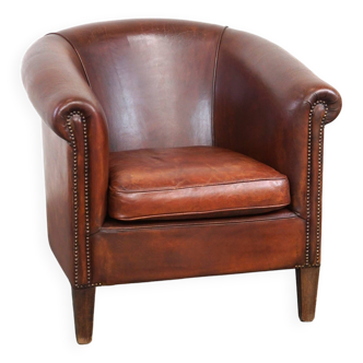 Fauteuil club confortable et spacieux en cuir de mouton avec coussin de siège amovible