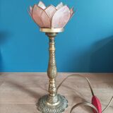 Bedside lamp flower petal pink mother-of-pearl bronze base brass dpm 0323112