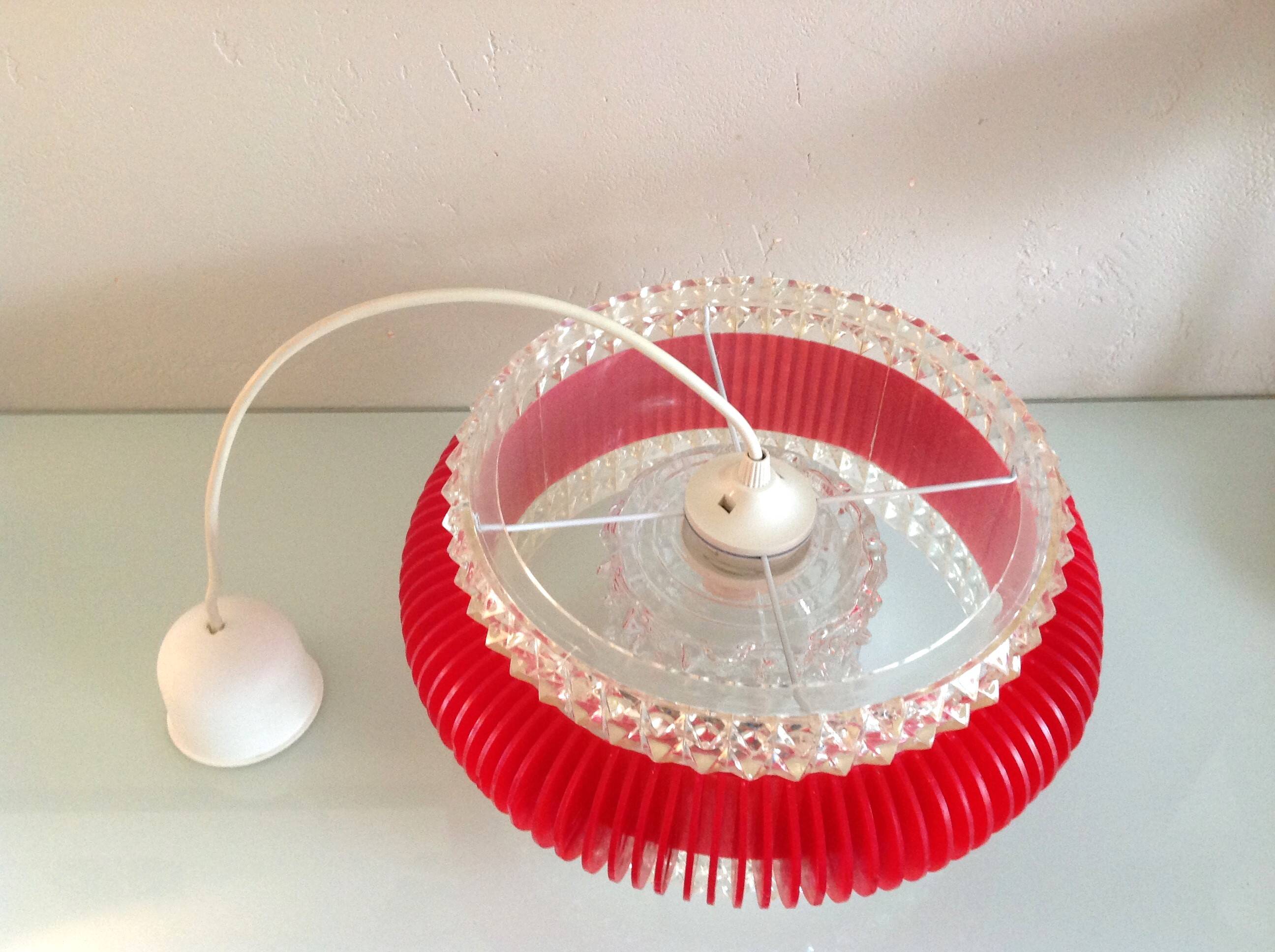 Suspension in glass and plexiglass with diamond points / vintage 60s-70s