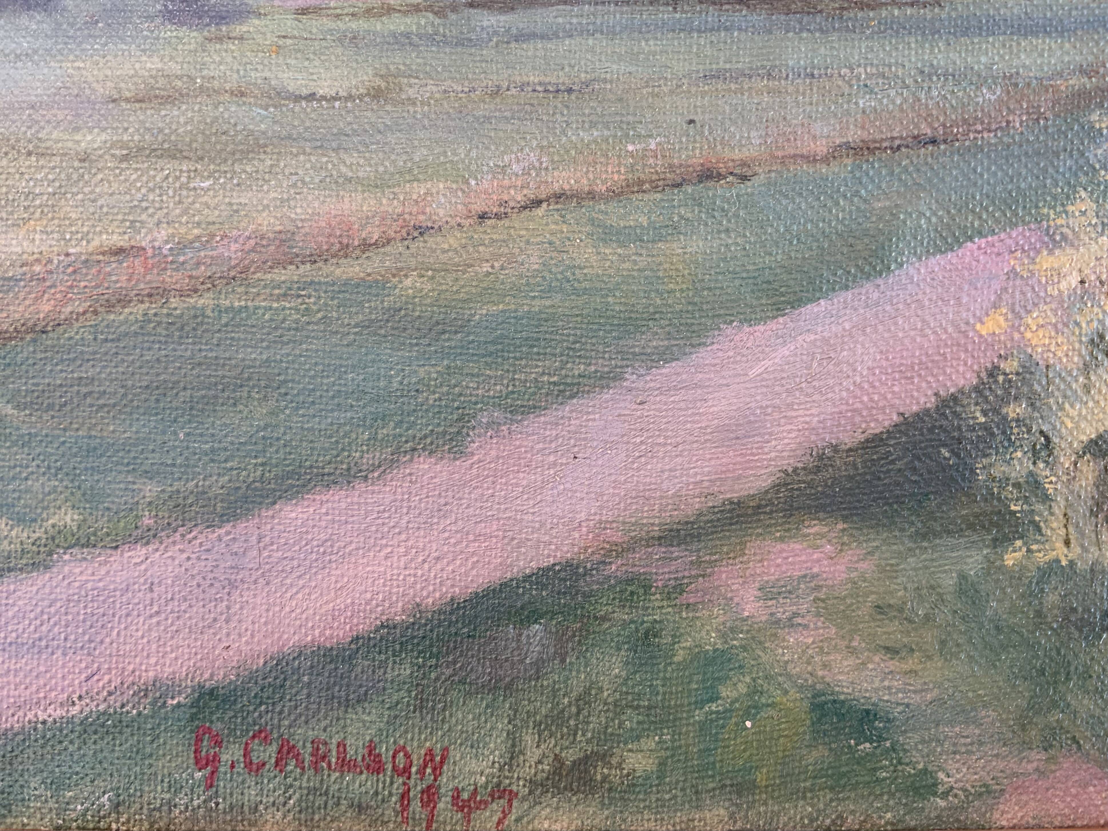 Small Vintage Oil Landscape signed by artist G. Carlson 1947