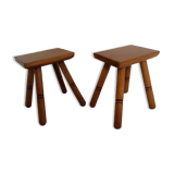 Ensemble vintage de 2 petites tables d'appoint/tabourets