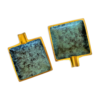 Duo of ashtrays bronze patina green