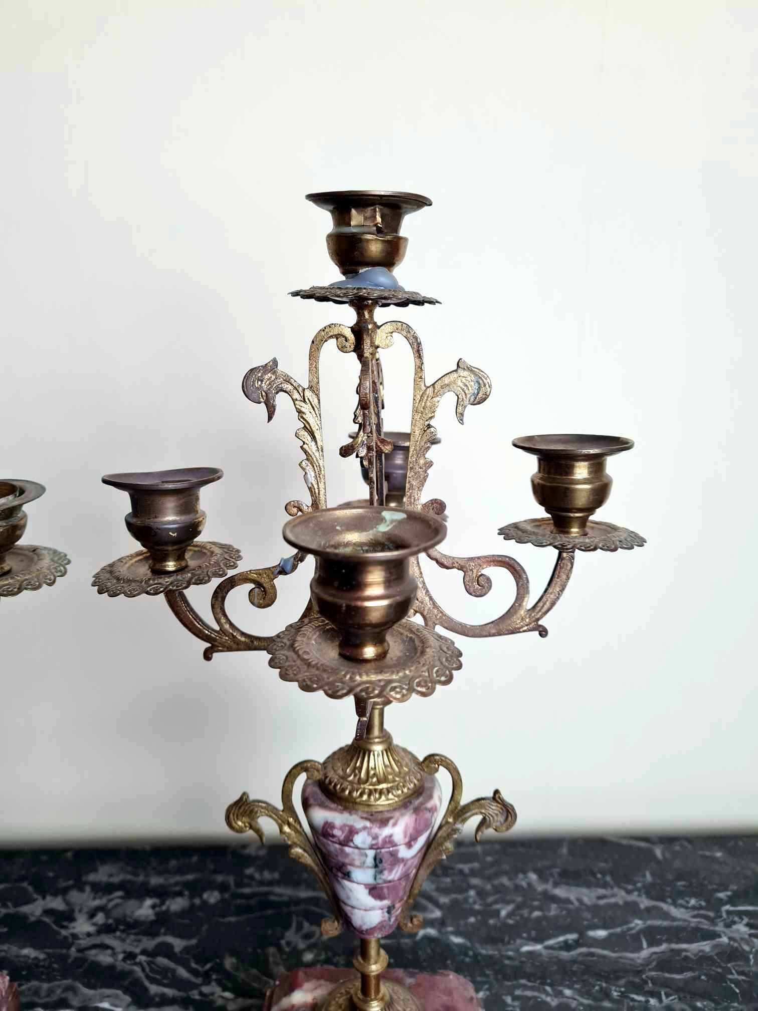 Clock And Its Two Candlesticks Napoleon III Period