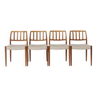 4 Chaises Niels Moller, modèle 83, années 1970, Palissandre, Danoise, Vintage