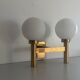 Double opal glass and heavy brass, large minimalist cinema wall light, 1960s, Germany