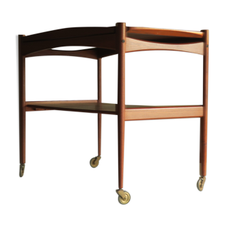 Danish teak serving trolley with detachable tray, 1960s