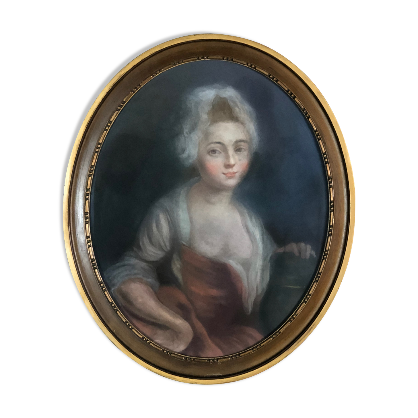 Painting / Pastel on cardboard "portrait of woman" framed under glass