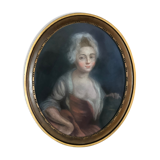 Painting / Pastel on cardboard "portrait of woman" framed under glass