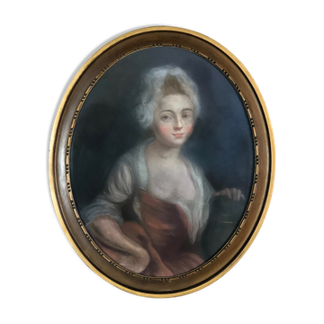 Painting / Pastel on cardboard "portrait of woman" framed under glass