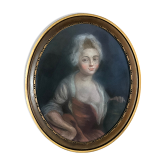 Peinture pastel sur carton "portrait de femme" encadré sous verre