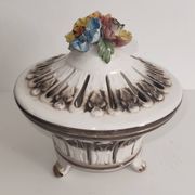 Italian ceramic bonbonnière from Bassano, with raised floral decoration.