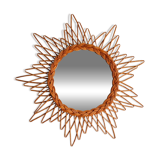 Vintage sun mirror in woven rattan