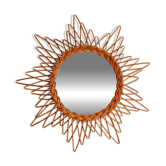 Miroir soleil vintage en rotin tressé
