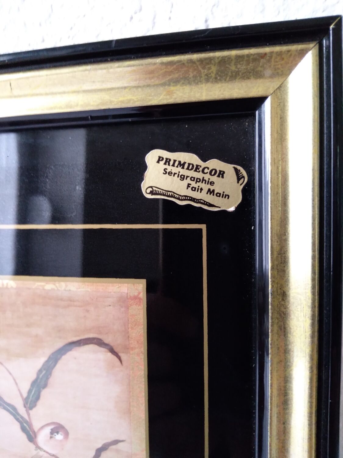 Frame decoration birds black and gold handmade screen printing France
