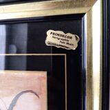 Frame decoration birds black and gold handmade screen printing France