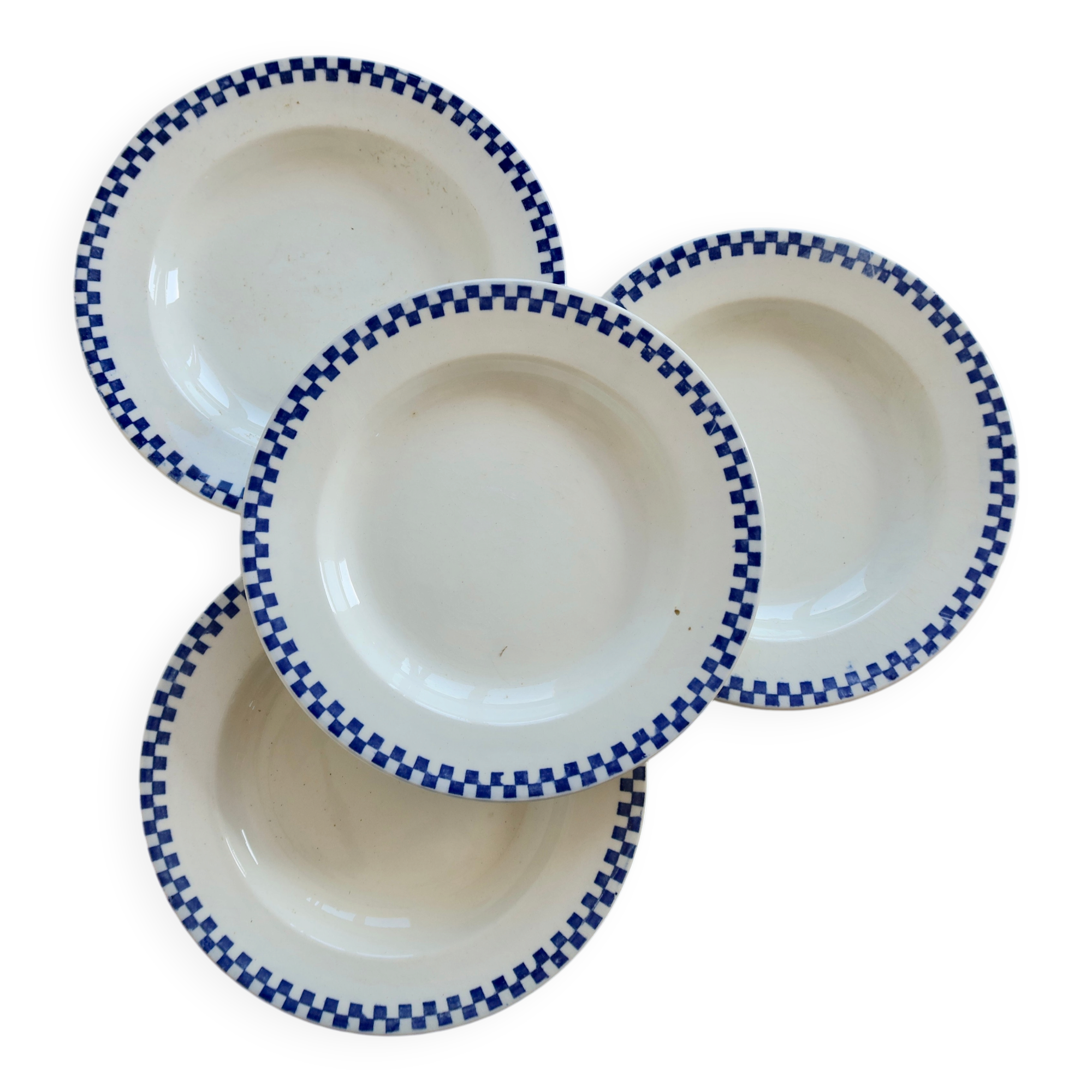 4 antique deep plates, ironstone Salins - Damier model