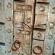 Old blue wooden door with braces