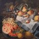 Grande peinture italienne du XVIIe siècle, nature morte antique avec des fruits.
