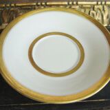 Tasse et soucoupe ancienne en porcelaine blanche et or XIXème avec poignée forme tête de cygne