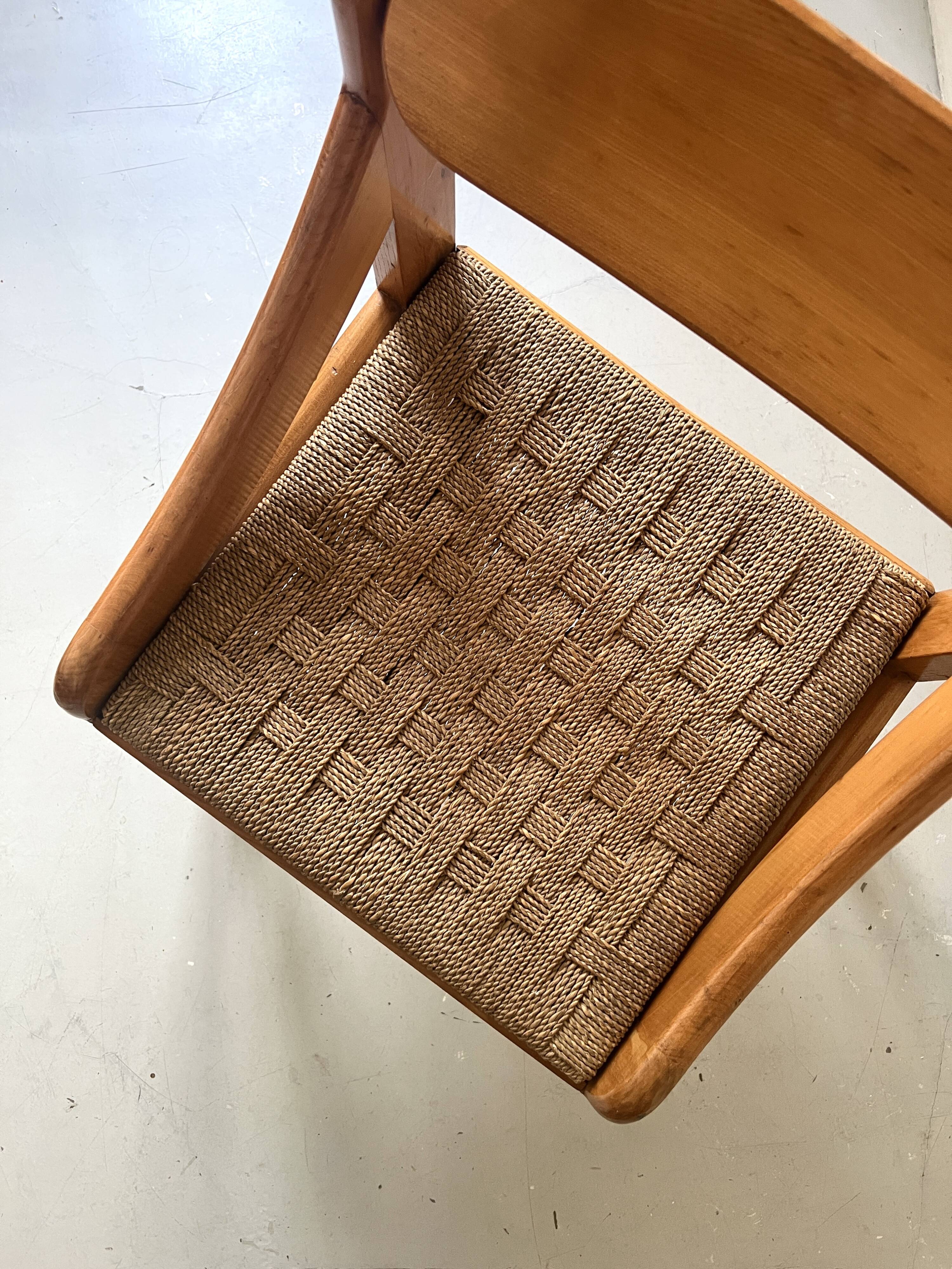 Chaise scandinave vintage en orme et corde tressée, design 1950