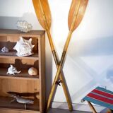Pair of old oars, wood and brass