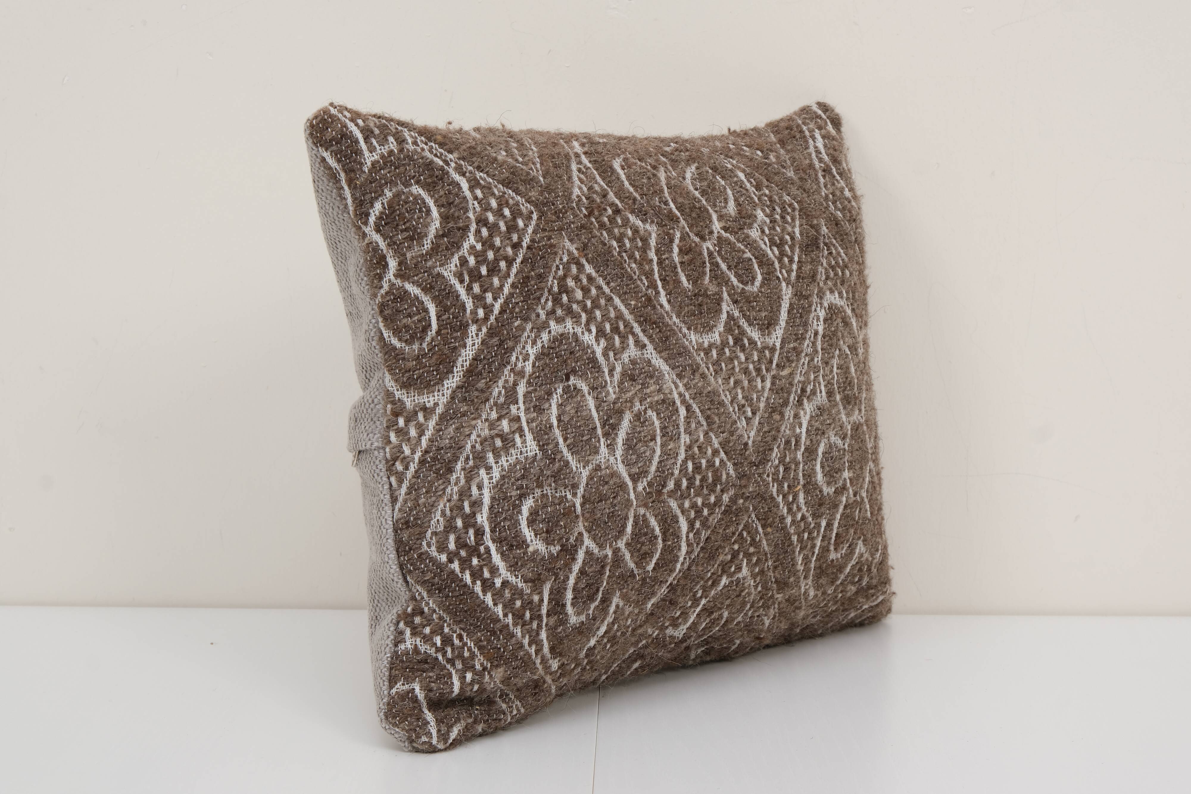 Tribal Wool Handmade Pillow Covers, Square Turkish Kilim Pillow Cover, Ethnic Organic Cushion Cover