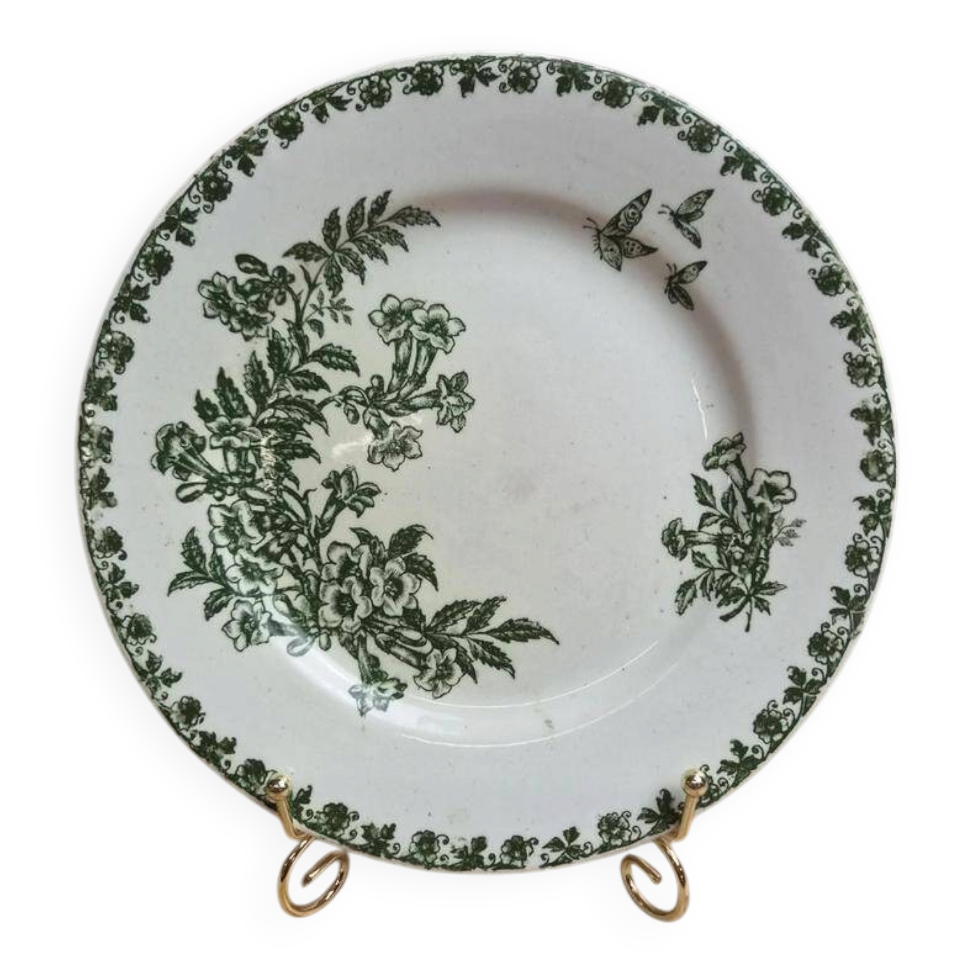 Flat plate ironstone Saint-Amand – Model Denise – Green decoration