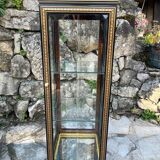 Pair of display cases in magnifying glass and black & gold lacquer, 20th century period