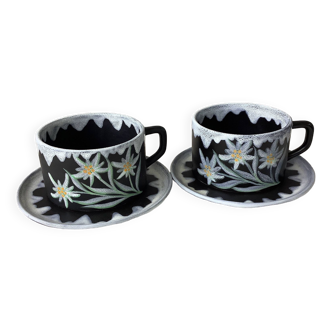 Gabriel Fourmaintraux 50'/60' breakfast cups - edelweiss Alps decor - hand painted