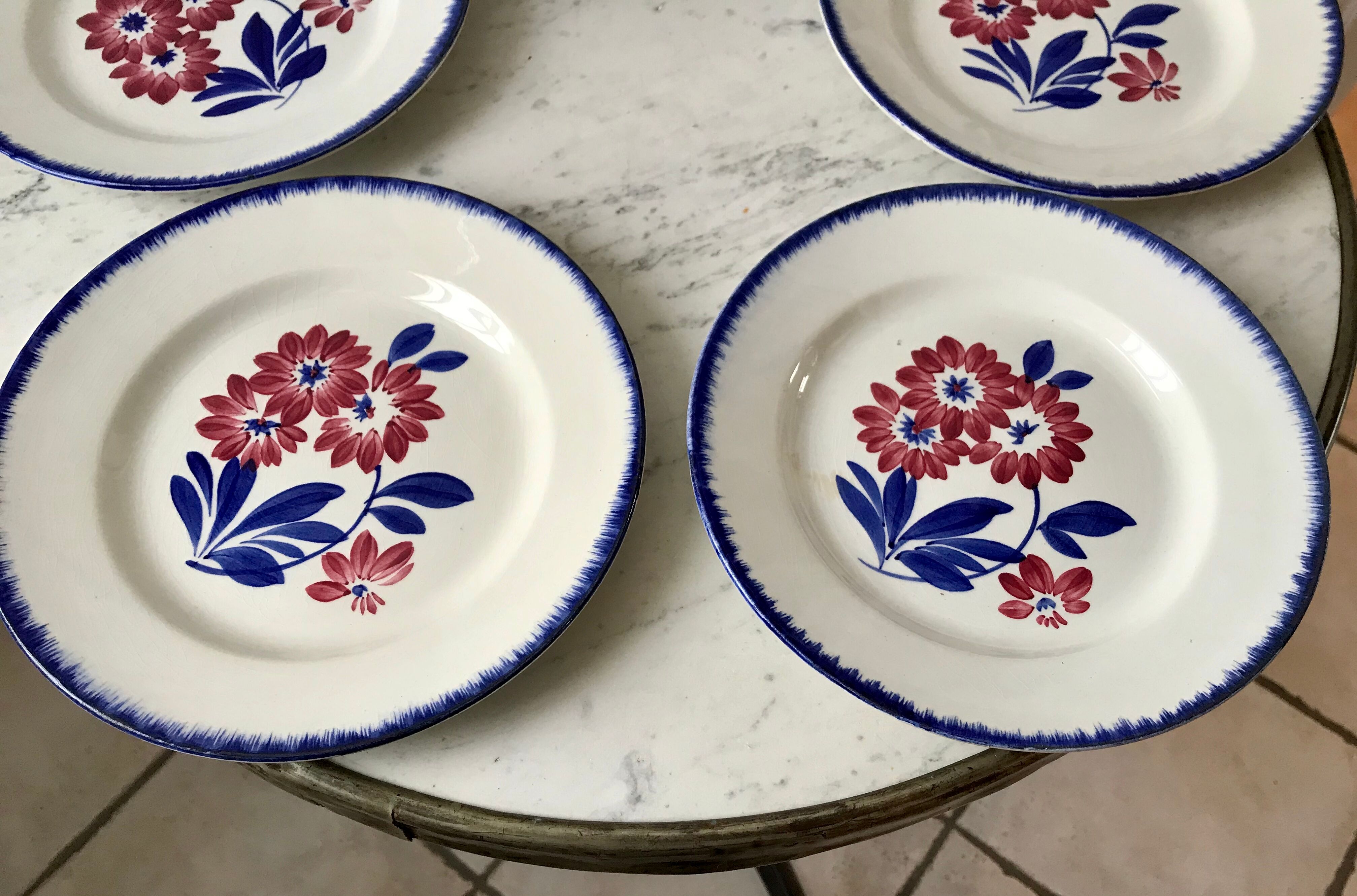 Set of 5 dessert plates gien model "cancale" 40s
