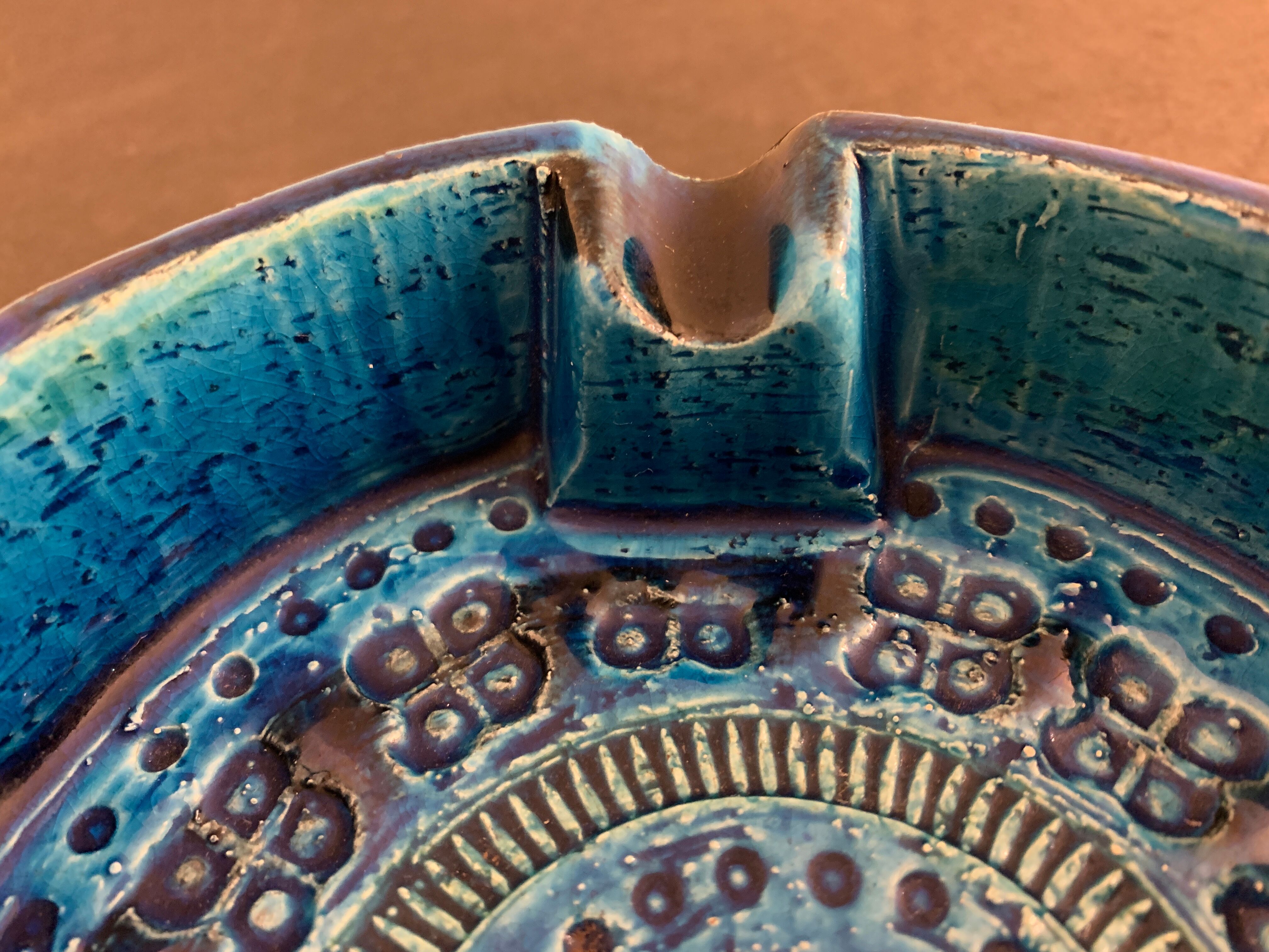 Italian blue ceramic ashtray, design Aldo Londi for Bitossi, 1960