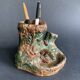 Pyrogenic, naturalistic tobacco jar in glazed terracotta from the 1900s