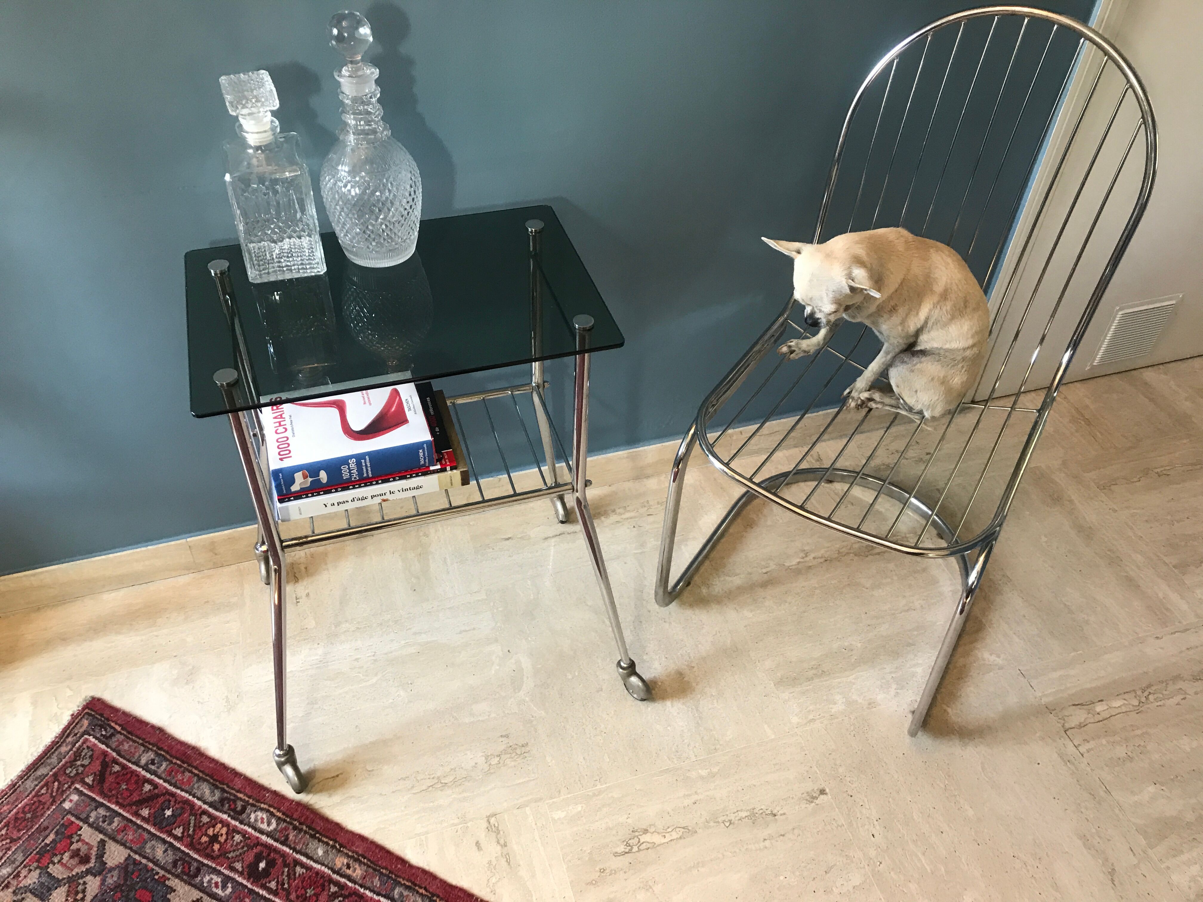 Vintage chrome and smoked glass wheeled dessert