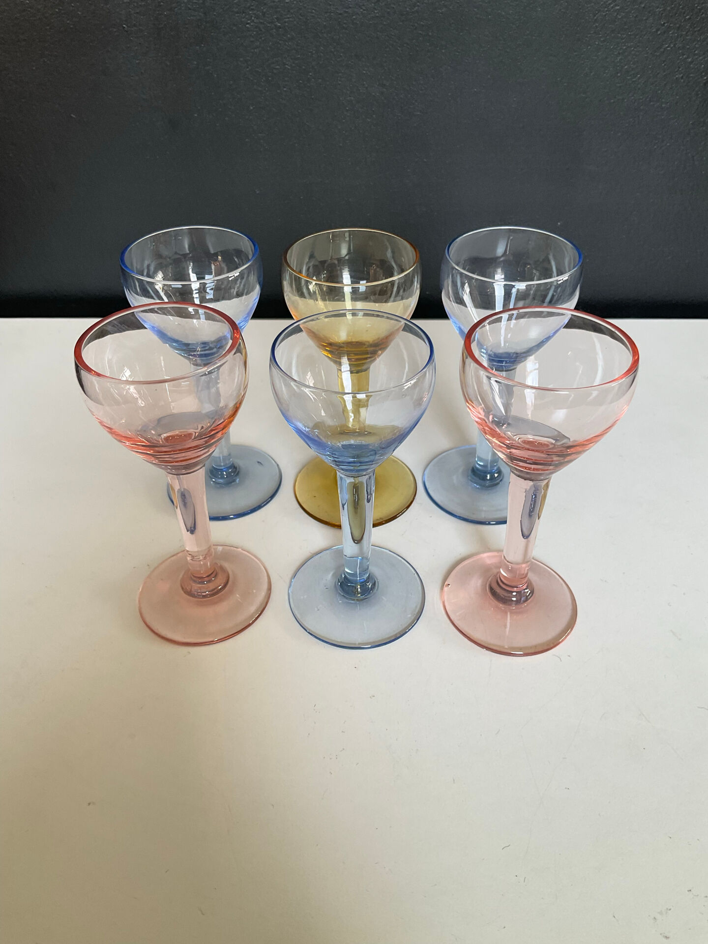 Set of 6 vintage coloured liqueur glasses