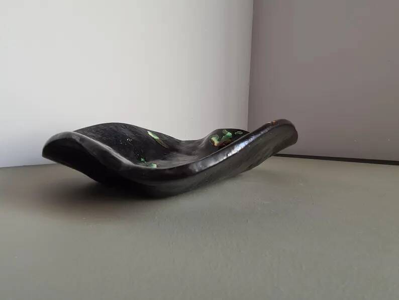 French ceramic bowl, lava glaze, black and green.