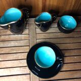 Ancien service petit déjeuner magdalith céramique noire & bleue vintage #a517