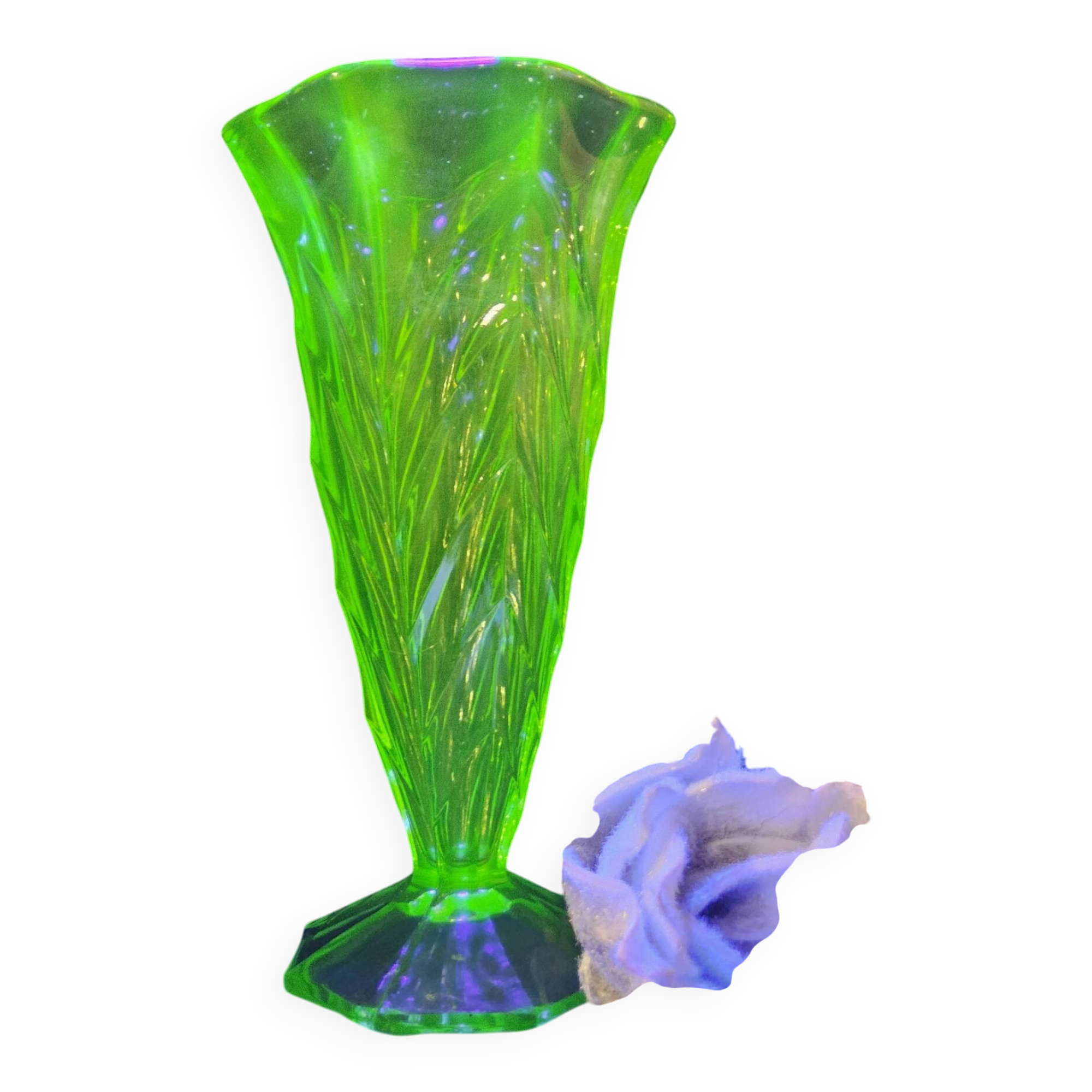 Antique Art Deco Bohemian uranium vase / geometric glass