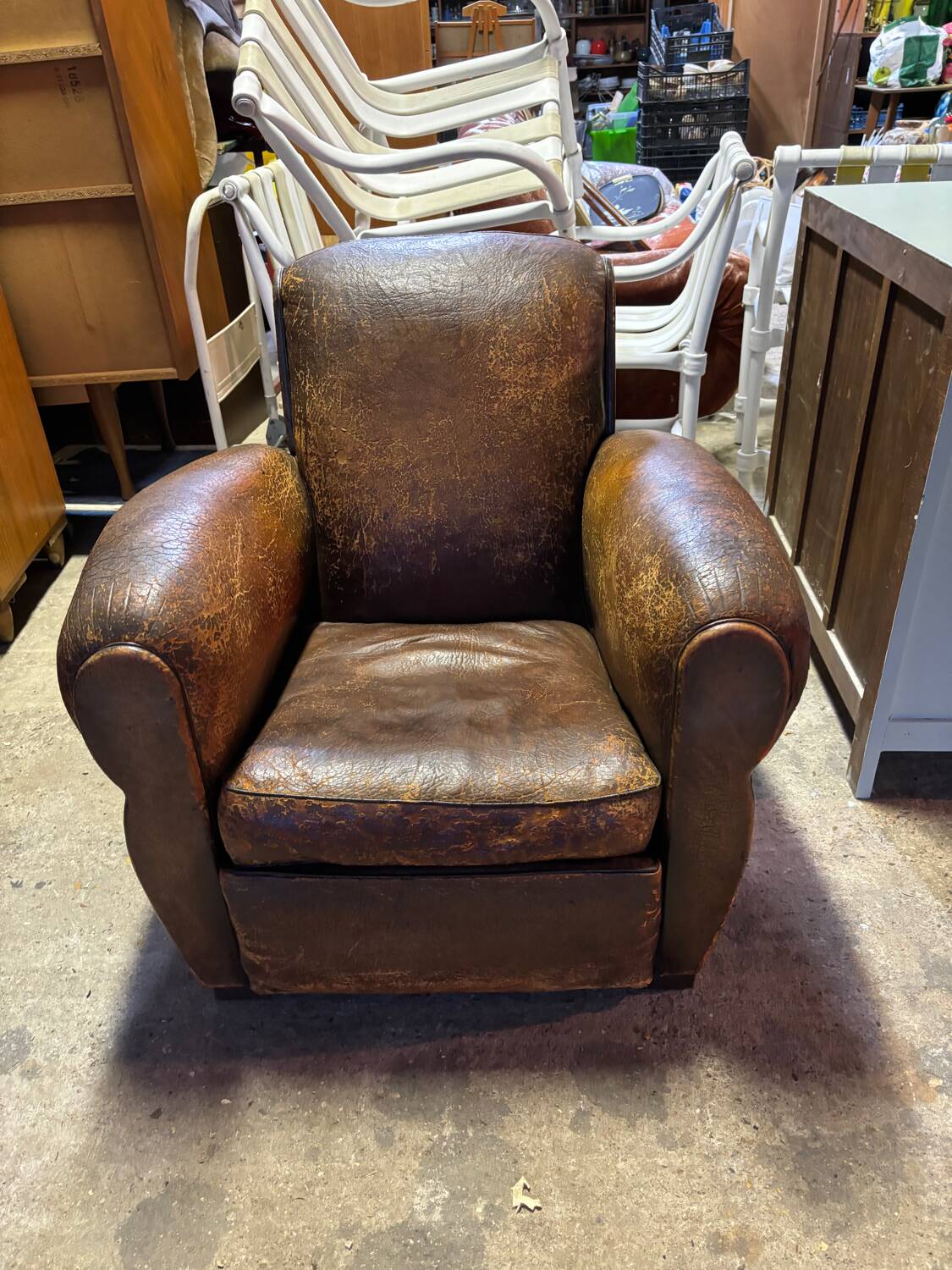 Old leather club chair