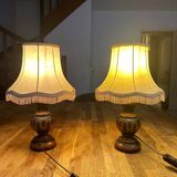 Set of two vintage table lamps with fabric shades