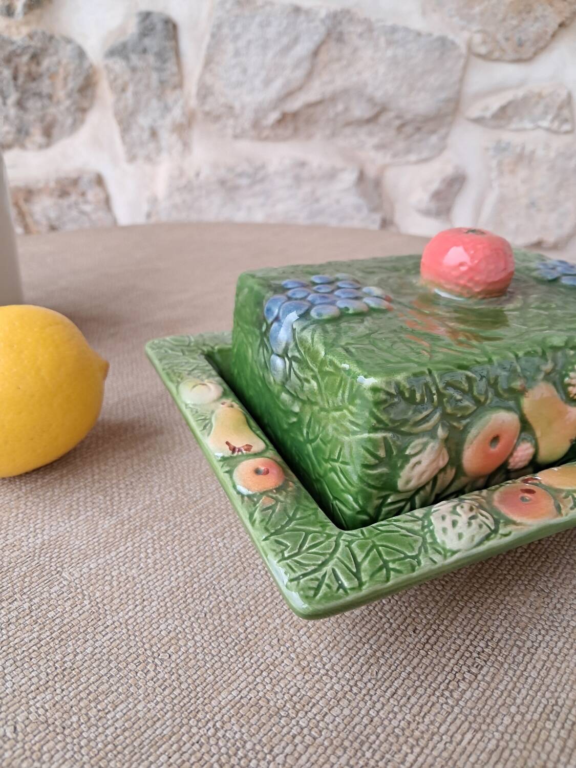 Antique butter dish in slip