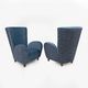 Paire de fauteuils à dossier haut italiens Paolo Buffa en velours bleu et chenille.