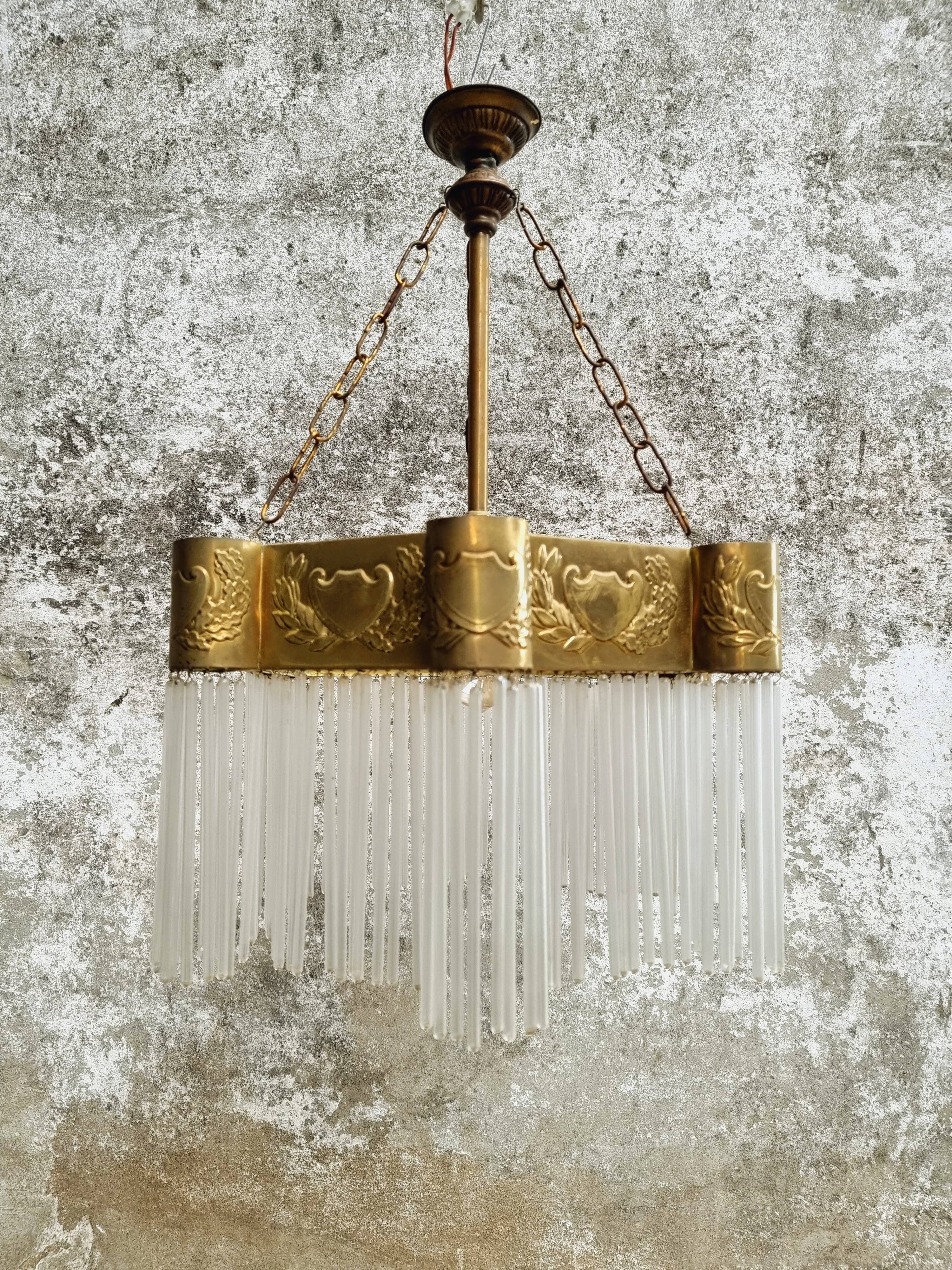 Hanging lamp Art Deco copper with glass beads