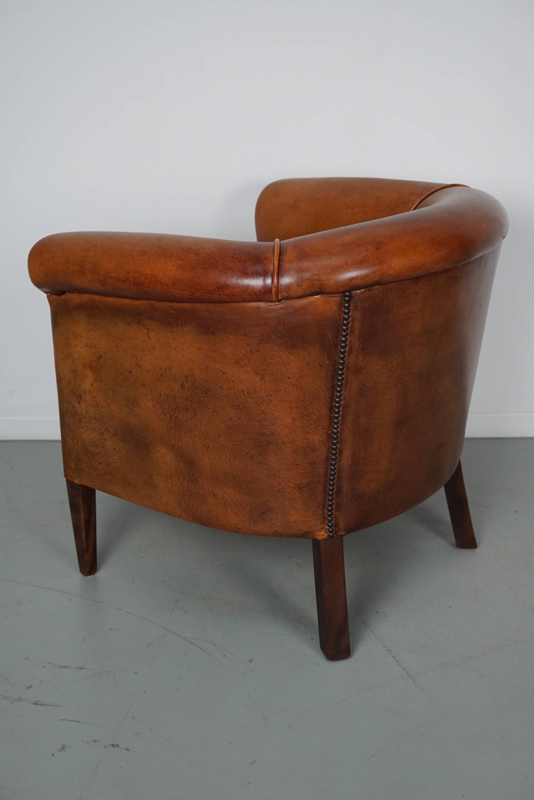 Vintage Dutch Cognac Colored Leather Club Chair